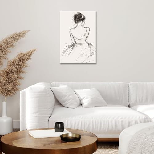 Gobeiuasy Minimalist Line Art Print Abstract Line Woman Wall Art Woman Silhouette Poster Nude Body Picture Black and White Minimalist Poster Abstract Female Art Print 16x24inch Framed - color: White Framed