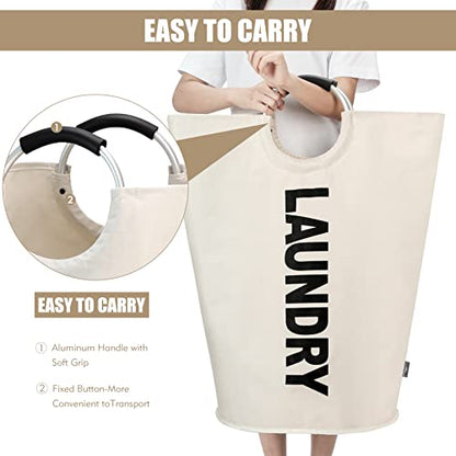 DOKEHOM 90L Large Laundry Basket Bag, Collapsible Tall Hamper, Beige | Freestanding tall washing bin & foldable laundry bag. High-capacity clothes storage basket with durable sturdy handles - color: Beige, size: 90L