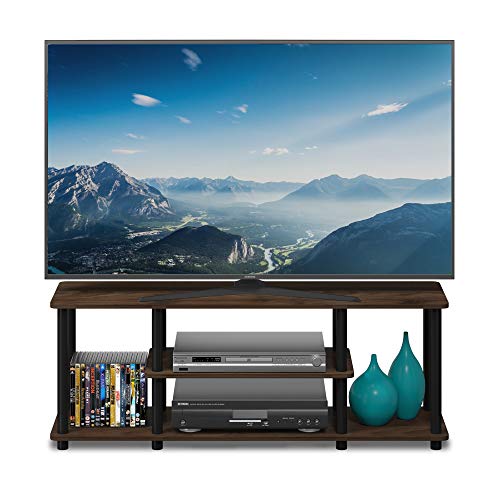 Furinno Turn-N-Tube No Tools 3D 3-Tier Entertainment TV Stand up to 50 inch TV, Round Tubes, Columbia Walnut/Black | for TV up to 50 Inch, Open Frame Rectangular Entertainment Center with Storage Shelf, TV Console, for Living Room, Bedroom - color: Columb