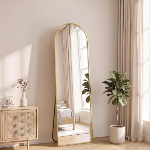NEWBULIG Arched Full Length Floor Mirror 56"x15", Body Standing Mirror | Wall Hanging or Leaning, Shatter-Proof Glass, Aluminum Alloy Frame with Stand, Home Decor Bedroom, Gold - color: Gold-arched, size: 56"L x 15"W