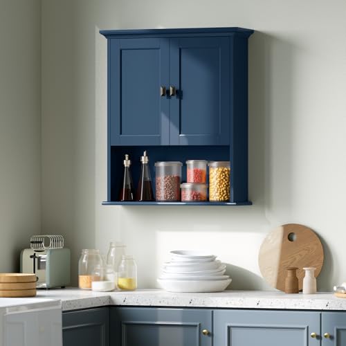 Over The Toilet Storage Cabinet, Wall Mounted Medicine Cabinet Bathroom Wall Cabinet with Build-in Spirit Level Cupboard Adjustable Shelves for Bathroom Laundry Room Kitchen, Ultramarine - color: Ultramarine