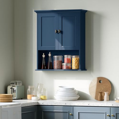 Over The Toilet Storage Cabinet, Wall Mounted Medicine Cabinet Bathroom Wall Cabinet with Build-in Spirit Level Cupboard Adjustable Shelves for Bathroom Laundry Room Kitchen, Ultramarine - color: Ultramarine