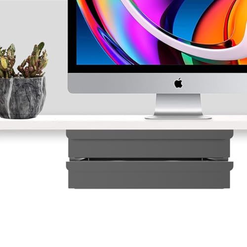 Dual Tier Under Desk Mounted Sliding Pull-out Drawer, 15.3" Wide | Mounted Storage Desk Organizer for Sit Stand Workstation, Metal, Black (2TierMedium) - size: 2TierMedium