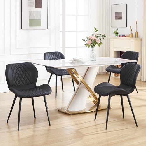 Dining Chairs Set of 2, Comfy Modern Dining Chairs with Thick Cushions, Upholstered Fabric Kitchen Side Chairs with Adjustable Metal Legs for Dining Room (Black) - color: Black, size: Set of 2