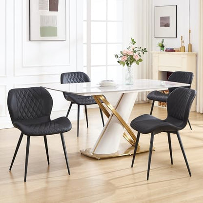 Dining Chairs Set of 2, Comfy Modern Dining Chairs with Thick Cushions, Upholstered Fabric Kitchen Side Chairs with Adjustable Metal Legs for Dining Room (Black) - color: Black, size: Set of 2