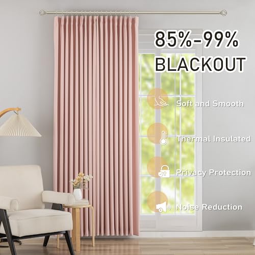 Baby Pink Pinch Pleated Blackout Curtains with Hooks - 78 inch Length Room Darkening Thermal Insulated Window Curtain Drapes for Living Room Bedroom Set of 2 Panels 40" Wx78 L - color: Baby Pink, size: 40"W x 78"L (Pack of 2)