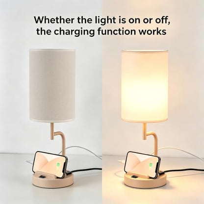 Dreamholder 2 Pack Table Lamp, Bedside Lamp with 3 USB Charging Ports & AC Outlet, USB Desk Lamp with 2 Phone Holders, Linen Fabric Shade Nightstand Lamps for Bedroom Living Room Office, Beige - color: Beige