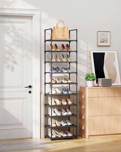 Kitsure Shoe Rack - 10-Tier Shoe Organizer with Detachable Fabric Shelves & Metal Frame, Tall Shoe Rack for Closet, Entryway, Living Room, 16.9" Wide - 10 Tier, Black - color: Black, size: 16.9"Wide - 10 Tier