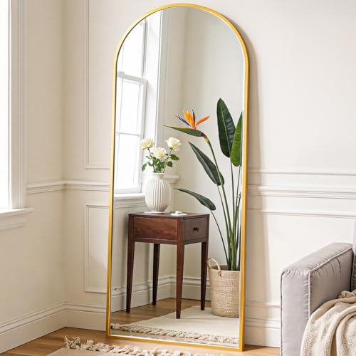 OLIXIS 59"x16.6" Arched Full Length Mirror, Full Body Mirror with Stand | Aluminum Alloy Thin Frame, Free Standing Mirrors for Bedroom, Hanging or Leaning Floor, Living Room Bedroom, Gold - color: Gold-arched, size: 59"L x 16.6"W