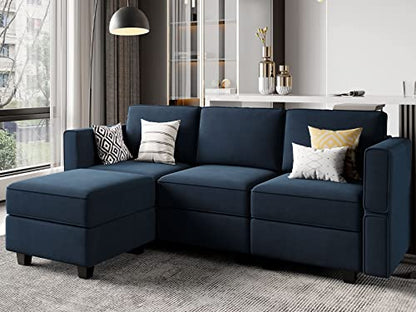 Belffin Convertible Sectional Sofa with Chaise Velvet L Shaped Sofa Couch Modular Sectional Sofa with Storage Blue - color: Blue, size: L Shape Sofa