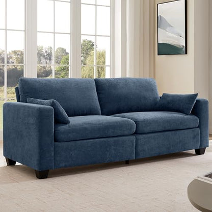 Modern Loveseat Sofa Chenille Fabric Couches (Blue) | Spring Cushions, Removable Cover, Solid Wood Frame, Wide Armrest, for Living Room, Small Space - color: Blue