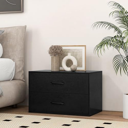 2-Drawer Stackable Dresser, Horizontal Storage Cabinet (1, Black) | Lateral File Cabinet | Stacking Drawer Chest | Metal Handle | Anti-Topping Kits | For Living Room, Study, Office - color: Cherry