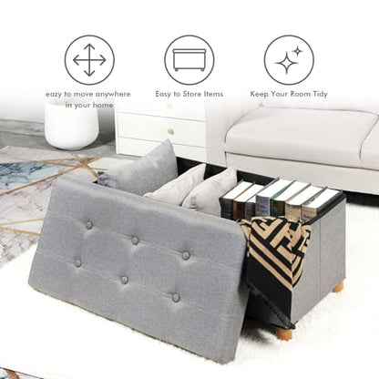 PINPLUS Ottoman with Storage Coffee Table, Grey Footrest-Stool Linen Chest with Tray, Large Storage Bench Foot Rest Ottoman for Bedroom End of Bed, Living Room, Hallway, 30"x 15"x 15" - color: Grey