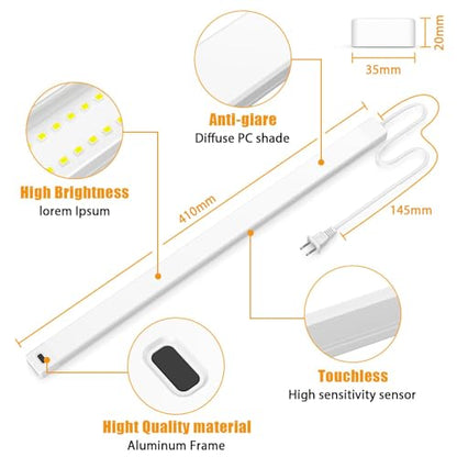 2pcs Hand Wave Under Cabinet Lights, 16" Under Counter Lighting with Dimmable and 4000K Natural White,Plug and Play,LED Lights for Kitchen Cabinet, Cupboard, Closet, Desk - color: 4000K-Natural White, size: 16inch-2Pack