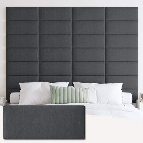 IFNOW Wall Mounted Headboard, Peel and Stick Panels, Black, Queen | 3D Soundproof Acoustic Padding, Reusable and Removable, Tufted fabric Bed Headboard, for bedroom (6 Panels, 10" x 24") - color: Fabric-black, size: Twin