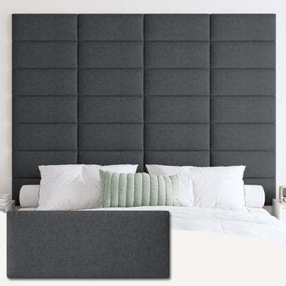 IFNOW Wall Mounted Headboard, Peel and Stick Panels, Black, Queen | 3D Soundproof Acoustic Padding, Reusable and Removable, Tufted fabric Bed Headboard, for bedroom (6 Panels, 10" x 24") - color: Fabric-black, size: Twin