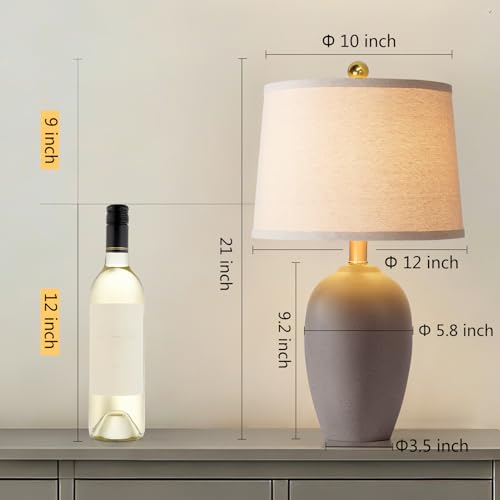 AIEAMPDO 21'' Set of 2 Farmhouse Ceramic Small Table Lamps for Living Room Bedroom, Nightstand Rustic Brown Desk Lamp for Bedside End Table Entryway, 2 LED Bulbs Included - color: Earth Gray Brown