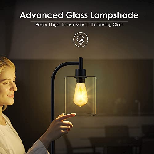 Standing Lamp with Glass Shade, Modern Industrial Floor Lamp with Foot Switch, Bright 6W LED for Living Room and Bedroom - color: Black