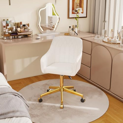 VECELO Modern PU Swivel Home Office Desk Chair with Back & Rolling Wheels, Adjustable Seat Height for Girls Women Bed Room Vanity Makeup/Task/Computer Work, White - color: White