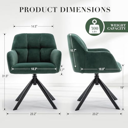 EALSON Comfy Velvet Desk Chair Modern Computer Task Chair no Wheels Swivel Accent Chair with Mid Back Arm Chair for Living Room/Bedroom/Home Office(Green) - color: Dark Green