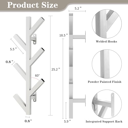 Vlush Wall Mounted Metal Coat Rack with 6 Hooks Modern Minimalist & Upright Coat Rack for Hanging Clothes, Hats, Hanging Bags and Scarves Entrance Wall Iron Coat Racks (White) - color: White, size: 25.2"L