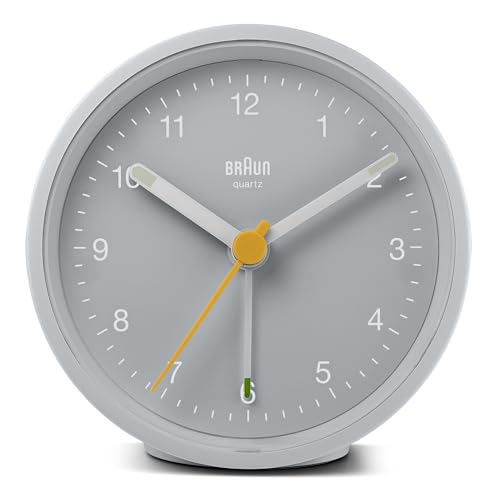 Braun Classic Analogue Alarm Clock with Snooze and Light, Quiet Quartz Movement, Crescendo Beep Alarm in Grey, Model BC12G. - color: Gray, size: 75 x 75 x 35 mm