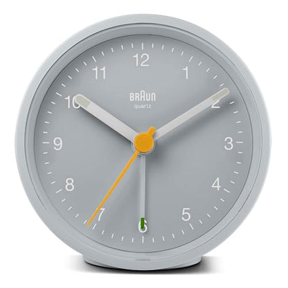 Braun Classic Analogue Alarm Clock with Snooze and Light, Quiet Quartz Movement, Crescendo Beep Alarm in Grey, Model BC12G. - color: Gray, size: 75 x 75 x 35 mm