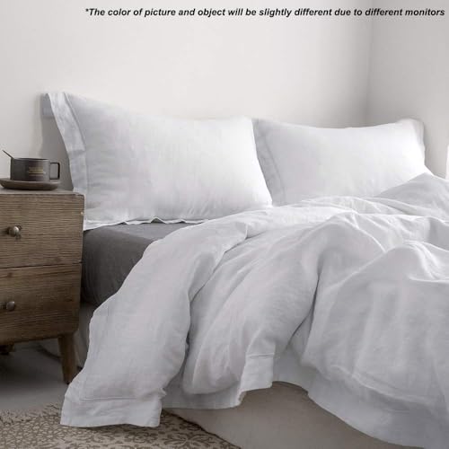 Simple&Opulence 100% Linen Duvet Cover Set with Embroidery Border Washed - 2 Pieces (1 Duvet Cover & 1 Pillow Sham) with Button Closure Soft Breathable Farmhouse - White, Twin Size - color: White, size: Twin
