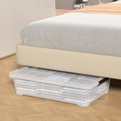 Under Bed Storage Bins With Wheels, 40 Quart, 3 Pack | Clear Plastic Rolling Storage Containers With Lids, Low Profile Space Saver for Clothes, Shoes, Blankets - size: 40 Quart