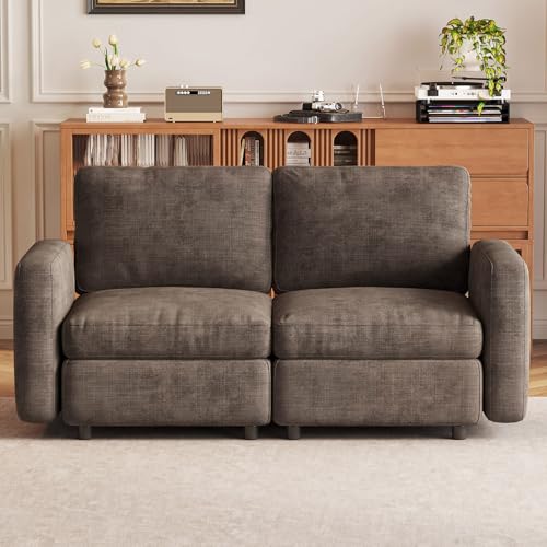 Miuuod 2-Seat Modular Sofa Couch for Small Spaces, Convertible Sleeper Loveseat with Ergonomic Cushions, Brown Cloud Futon Lounge Sectional Furniture for Living Room Bedroom Apartment - color: Brown, style: 2 Seats（2 Seats only）