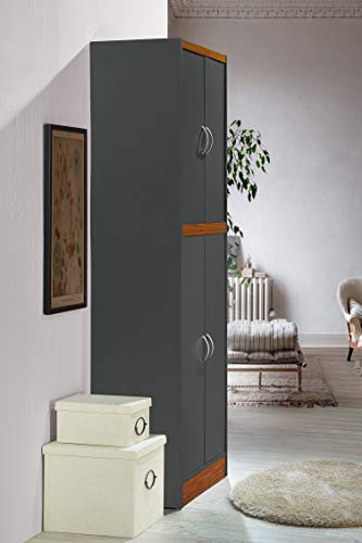 Hodedah 4-Door 4-Shelves, 5-Compartments Kitchen Pantry - color: Grey-oak