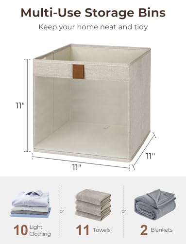 StorageWorks 11x11 Storage Cubes, Closet Storage Bins with Clear Window, Fabric Organizer for Clothes, Collapsible Storage Baskets with PU Handles, Brown and Beige, 3-Pack - color: Brown and Beige, size: 11"L x 11"W x 11"H