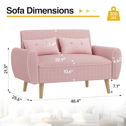 Pink Loveseat Sofa, 47.2'' Modern Small Space Sofa Set, High Density Sponge, Linen, Wood, 350 lbs Capacity - color: Pink