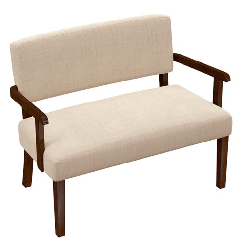 Accent Chair 2 Seat, Upholstered Reading Leisure Chair, Bench with Solid Wood Frame for Dining, Reading,Waiting Rooms (Beige) - color: Beige, size: Bench