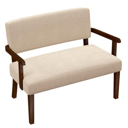 Accent Chair 2 Seat, Upholstered Reading Leisure Chair, Bench with Solid Wood Frame for Dining, Reading,Waiting Rooms (Beige) - color: Beige, size: Bench