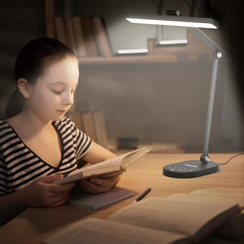 Honeywell HWT-H4 LED Desk Lamp, Eye-Caring, Dimmable, Auto Sensor | CRI97 Sunturalux LED, flicker-free eye care, 3 color temperatures, 5 brightness levels, auto dimming sensor, 60-min timer - color: Black