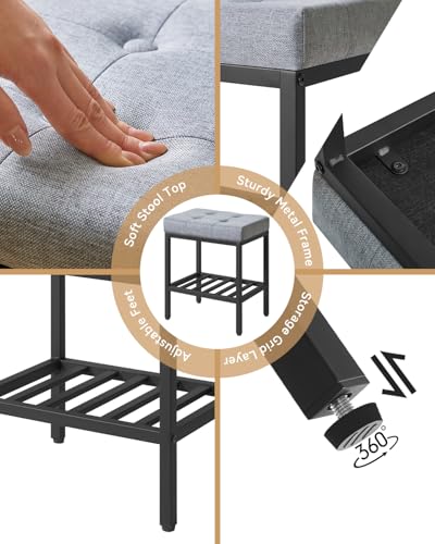 IBUYKE Rectangular Makeup Stool, Linen Seat Vanity Chair, Blue Gray WBD017L | Adjustable Feet Storage Space Footrest Multi-Use Small Side Table Ottoman Bedroom - color: Blue Gray, size: Rectangular