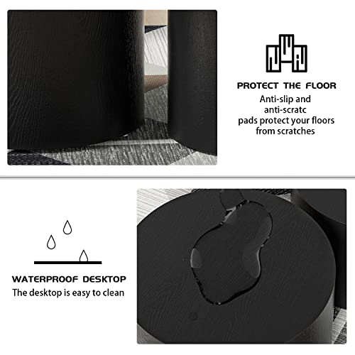Nesting Coffee Table Set of 2, Black Round Wooden Modern Circle Table for Small Space Living Room Bedroom Accent End Side Table (Black-Round) - color: A-black