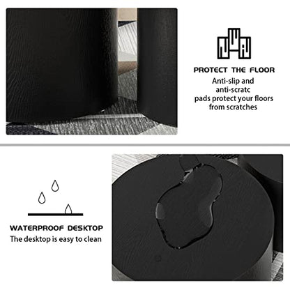 Nesting Coffee Table Set of 2, Black Round Wooden Modern Circle Table for Small Space Living Room Bedroom Accent End Side Table (Black-Round) - color: A-black