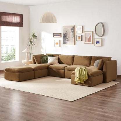 mopio Oversized Modular Sectional Sofa with Fully Removable Covers and Storage, Convertible U & L Shaped Sectionals, Modern Cloud Couch with Ottoman Chaise (Hazelnut Velvet, 7 Seats, U) - color: [Gen 2] Hazelnut Velvet, size: 7 Seats, U