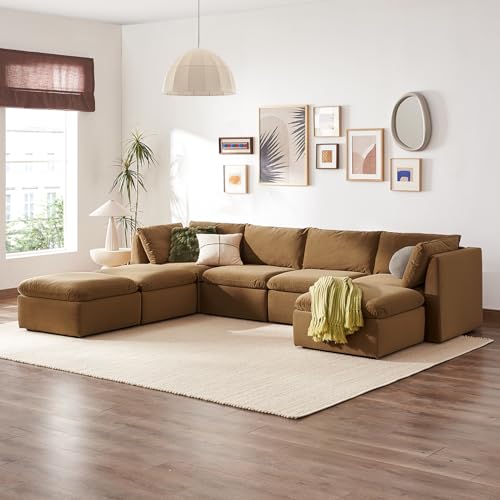 mopio Oversized Modular Sectional Sofa with Fully Removable Covers and Storage, Convertible U & L Shaped Sectionals, Modern Cloud Couch with Ottoman Chaise (Hazelnut Velvet, 7 Seats, U) - color: [Gen 2] Hazelnut Velvet, size: 7 Seats, U