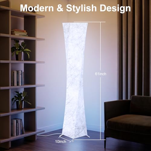 WORLD WIN LED Floor Lamp for Living Room, 61'' Modern Floor Lamp with 3 Color Temperature Light, APP & Remote Control, Timer Setting, Dimmable Standing Corner Lamps for Bedroom, Office - style: Square Lamp