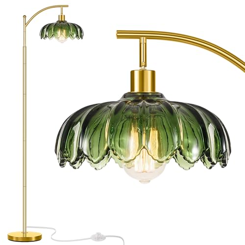 gernehop Gold Floor Lamp for Living Room,Unique Vintage Standing Tall Lamp,Mid Century Modern Floor Lamps Arc Green Glass Floor Lamps for Office Corner - color: Green
