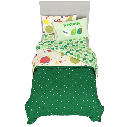 Nintendo Pikmin Game Kids Bedding Set, Twin Size 5 Piece Comforter and Sheet Set with Sham, (Officially Licensed Product) by Franco - color: Pikmin, size: Twin