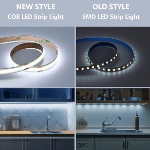 BENLUN 12V COB LED Under Cabinet Strip Lighting Cuttable 32.8ft for Kitchen | 6000K Cool White LED Strip Lights Dimmable Adhesive 8W/M CRI 93 with Dimmer and Power Supply for Bookcase Shelf Display - color: Cool White 6000K