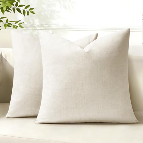 Decorative Throw Pillow Covers 18x18, Set of 2, Soft Textured Look Printed Pillow Case, Modern Farmhouse Cushion Case for Bed Couch Sofa, Beige (Covers Only) - color: Beige, size: 18" x 18" (Pack of 2)