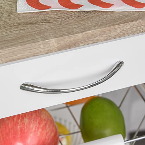 HOMCOM Mobile Kitchen Cart with Storage Solid Wood Frame Utility Cart White | Rolling Kitchen Island, Wire Fruit Baskets, Trays, Drawer - color: White
