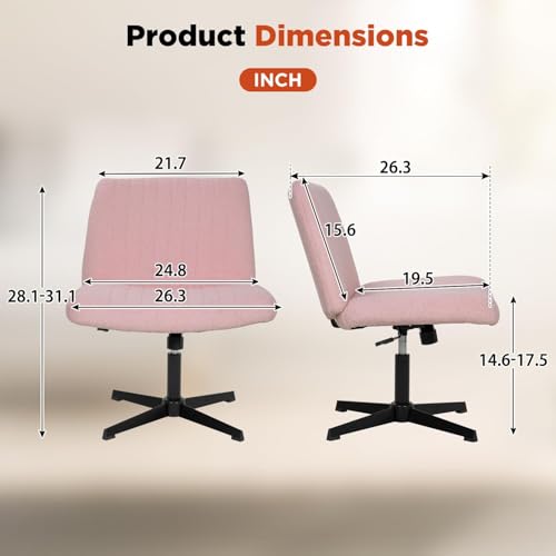 Criss Cross Chair, Armless Cross Legged Office Chair, Comfortable Vanity Chair with Back, Fabric Adjustable Wide Swivel Criss Cross Desk Chair for Home Office, Pink - color: Pink