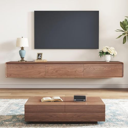 Floating TV Stand - Wall Mounted Mid Century Entertainment Center with 3 Storage Drawers, Modern Media Console Fits 65-85 Inch TV for Living Room(Walnut, 78.74", Wall Mounted (Floating)) - size: 78.74"