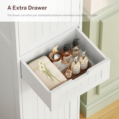 67" H Tall Bathroom Cabinet with 2 Doors & 1 Drawer, Narrow Bathroom Storage Cabinet with Adjustable Shelves, for Living Room, Entryway, Kitchen, White - color: White